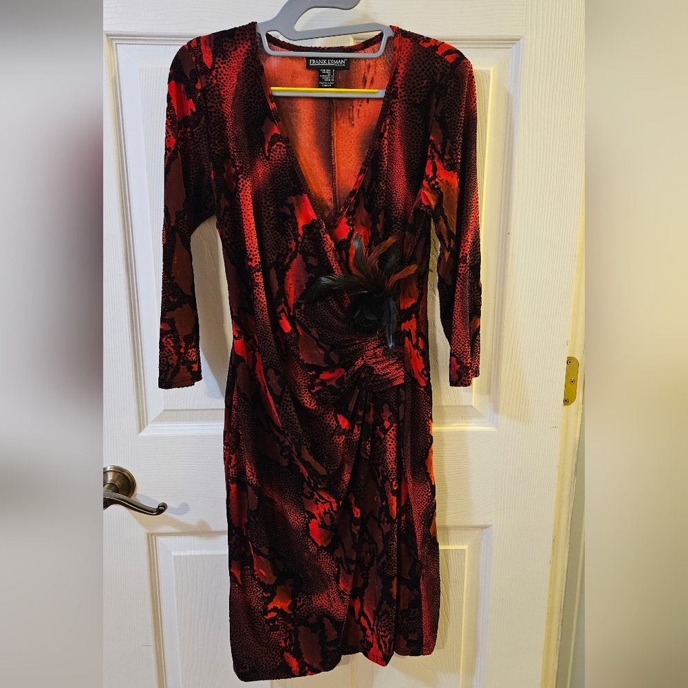 Vintage Frank Lyman Design Red and Black Wrap Ruched Dress Size 6 - Picture 7 of 7